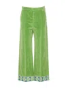 Valentino Garavani Velvet Trousers With Jacquard Hem In Green