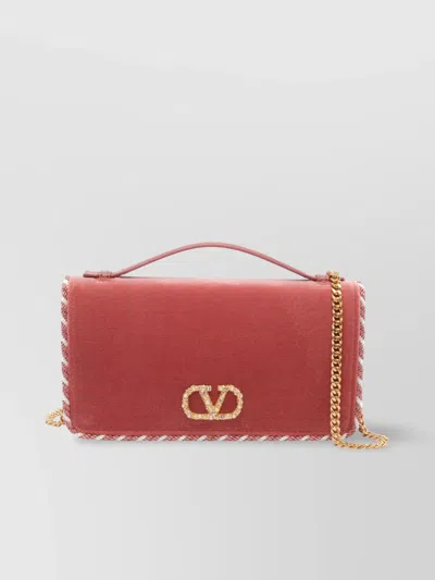 Valentino Garavani Velvet Rectangular Shoulder Bag With Top Handle In Pink