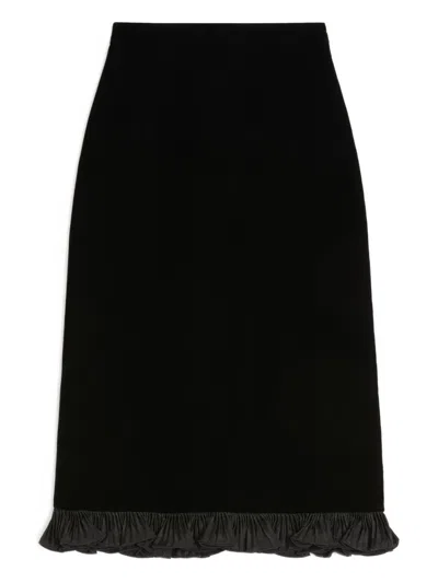 Valentino Ruffle Hem Velvet Pencil Skirt In Black