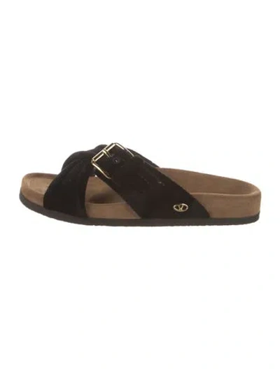 Pre-owned Valentino Garavani Velvet Slides In Black