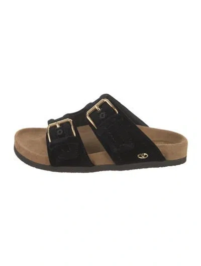 Pre-owned Valentino Garavani Velvet Slides In Black
