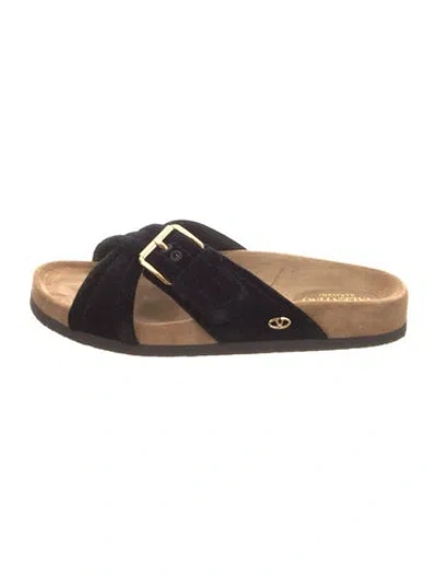 Pre-owned Valentino Garavani Velvet Slides In Black