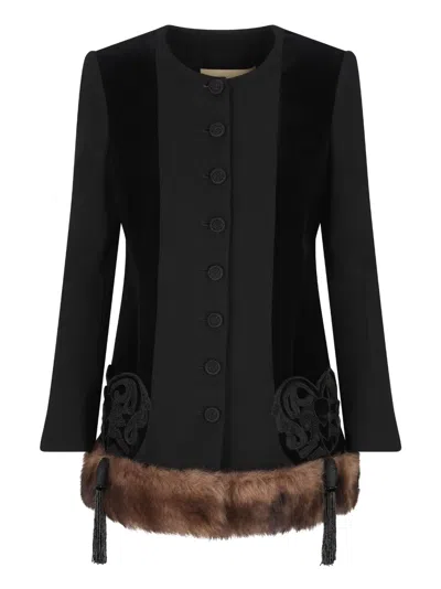 Valentino Velvet-texture Paneled Dress In Black