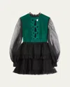 Valentino Silk Embroidered Mini Dress In Black Green