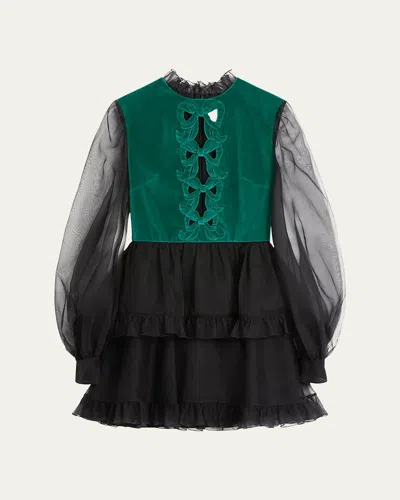 VALENTINO VELVET TOP SHEER SLEEVE MINI DRESS