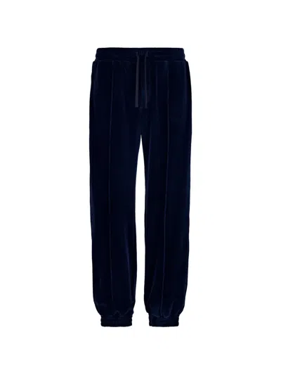 Valentino Velvet Track Pants In Blue