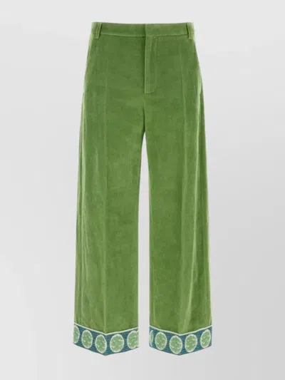 VALENTINO VELVET TROUSERS WITH BELT LOOPS AND EMBROIDERED HEM