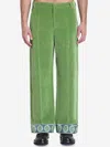 Valentino Garavani Velvet Trousers With Jacquard Hem In Green