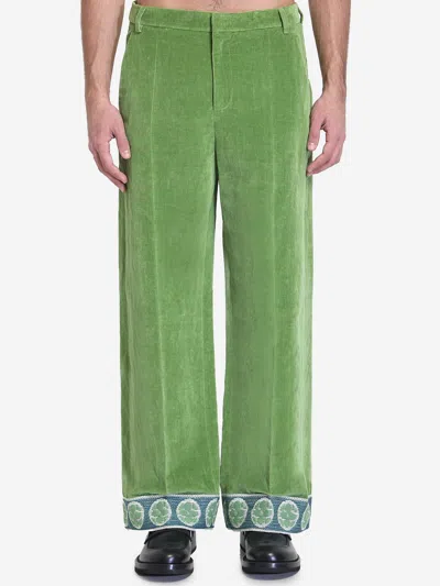 VALENTINO VELVET TROUSERS WITH JACQUARD HEMS