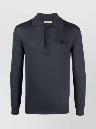Valentino Versatile Long Sleeve Wool Polo In Grey