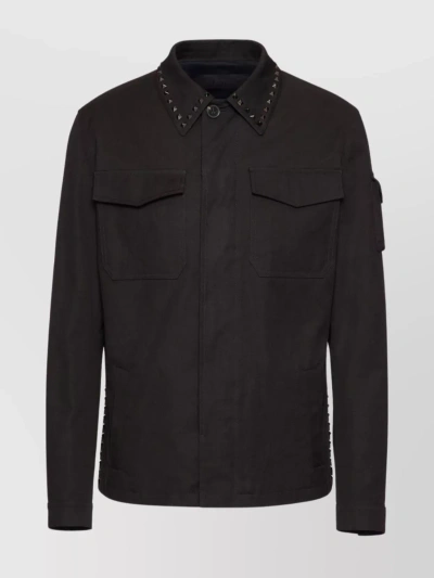 Valentino Versatile Straight Collar Jacket With Flap Pockets In Black