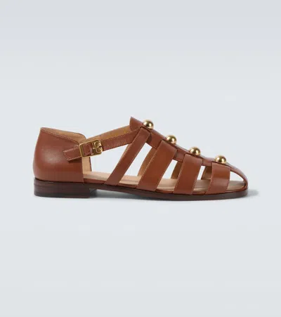 Valentino Garavani Verzierte Sandalen Aus Leder In Braun