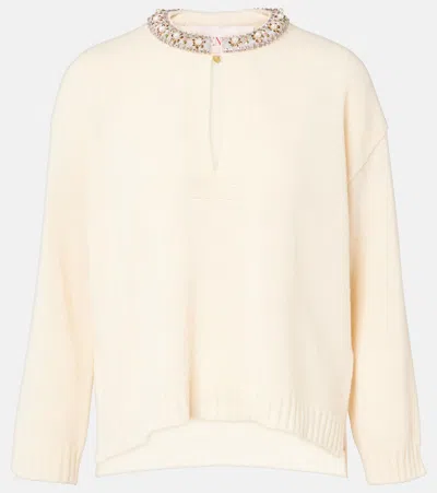 Valentino Embellished Virgin Wool Sweater In Neutral
