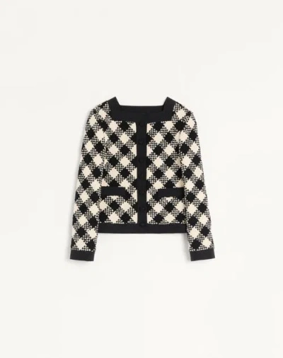 Valentino Veste En Damier Tweed Femme Beurre/noir 50