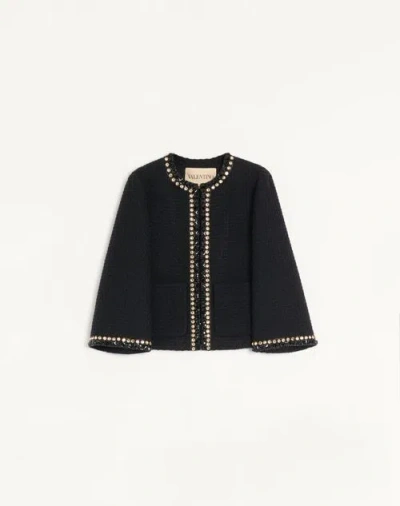 Valentino Veste En Tweed Canestrello Brodé Femme Noir 48 In Black