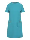 Valentino V-logo Pocket Short-sleeve Crepe Mini Dress In Blue