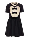 Valentino Double-bow Mini Dress In Wool In Black
