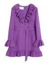 Valentino Garavani Purple Short Dress With V-neck And Ruffles In Virgin Wool And Silk Blend Woman In Purple