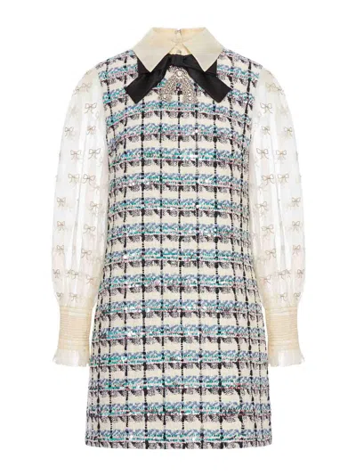 Valentino Garavani Embroidered Tweed Dress In Multi