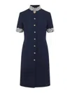 Valentino Structured Midi Dress With High Collar In Blue