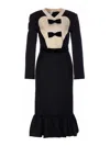 Valentino Belted Bow-embellished Velvet And Ottoman-trimmed Wool Midi Dress In Black