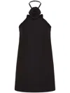 Valentino Wool & Silk Crepe Rose H/neck Mini Dress