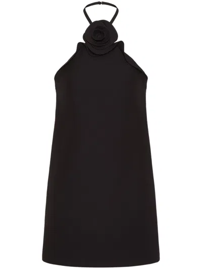 Valentino Vestido Negro Tirantes Escote Flor In Black