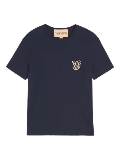 Valentino Garavani Logo-embroidered Cotton T-shirt In Blue