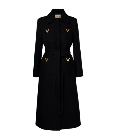 Valentino Vgold Belted Wool And Silk Coat In Black