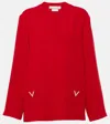 Valentino V-neck Oversized Silk Top With Logo Hardware In Rot