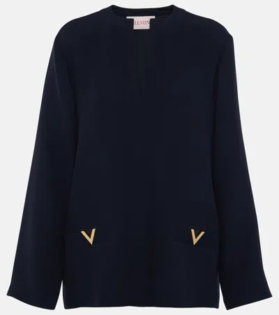 Valentino Vgold Detail Silk Blouse In Black