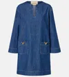 Valentino Vlogo Signature Mini Dress With V-neck And Pockets In Blue