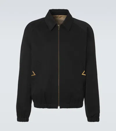 Valentino Cotton Jacket Raglan Sleeves Elasticated Cuffs Hem In Black