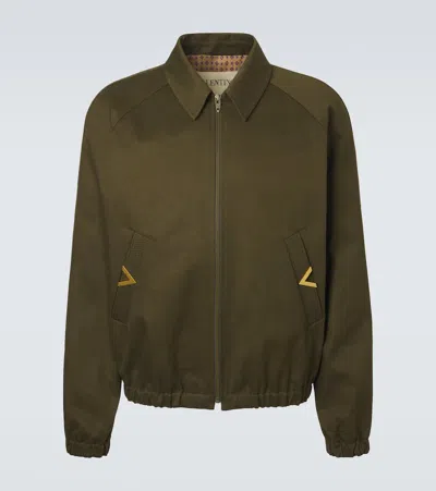 Valentino Cotton Jacket Double Pockets Elastic Cuffs Hem In Brown