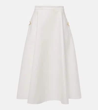 Valentino Vgold Cotton Gabardine Midi Skirt In Weiss
