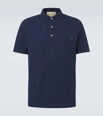 Valentino Dark Blue Solid Shirt Collar Polo