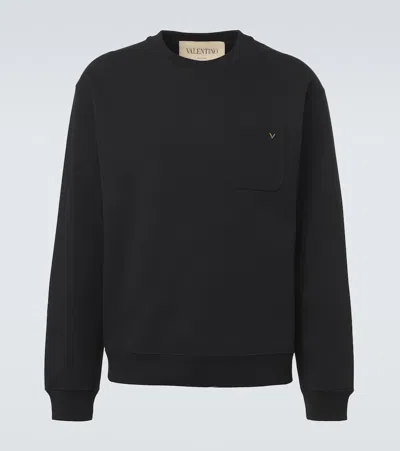 Valentino Cotton Sweatshirt Chest Pocket Ribbed Cuffs Hem In Multi