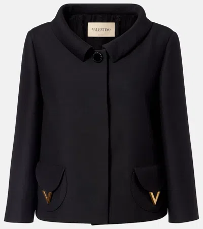 Valentino Button-detailed Embellished Wool And Silk-blend Crepe Jacket In Black