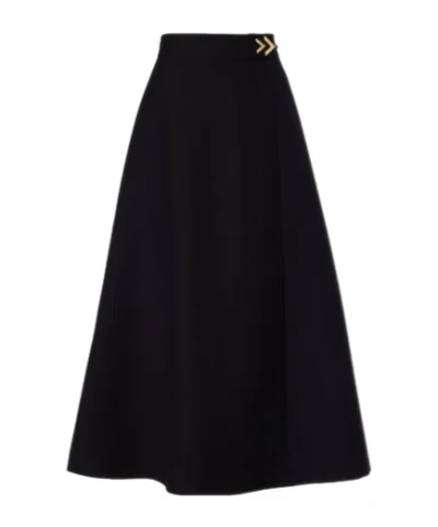 Valentino Vgold Crepe Couture Midi Skirt In Black