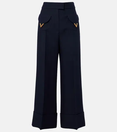 Valentino Womens Nero Pantalone Logo-plaque Wool-blend Trousers In Black