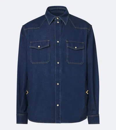 Valentino Denim Shirt Vgold Chest Pockets Collar In Blue