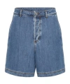 Valentino Denim Bermuda Shorts With Metallic V Detail In Blue