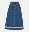 Valentino Vgold Distressed Denim Midi Skirt In Blau