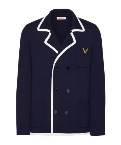 Valentino Wool Knit Jacket In Blue