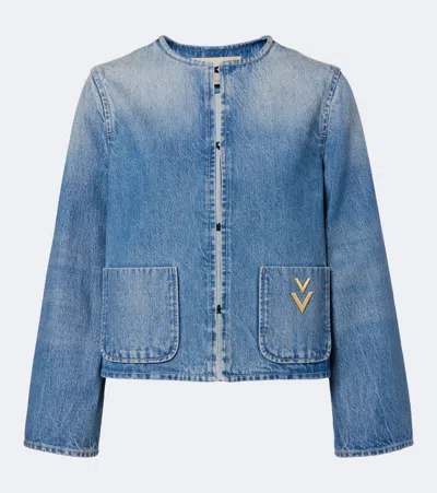 Valentino Vgold Faded Denim Jacket In Blue