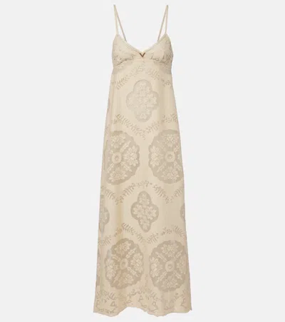 Valentino Vgold Floral Cotton-blend Maxi Dress In Brown