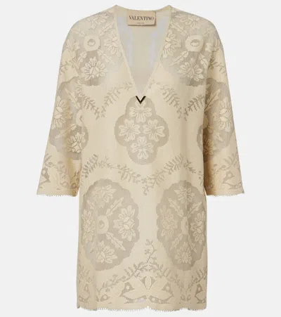 Valentino Vgold Floral Cotton-blend Tunic In Nude