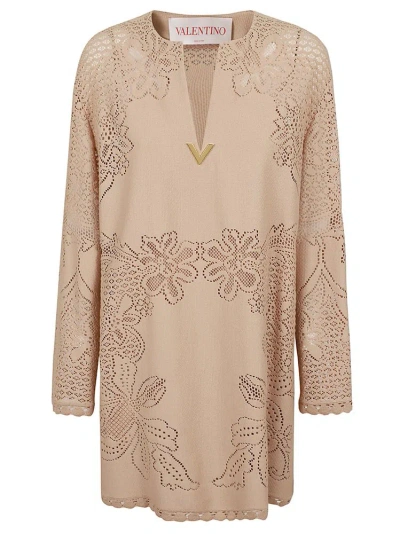 Valentino Vgold Floral Embroidered V In Beige