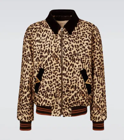 Valentino Bomber Jacket In Wool Drape With Vgold On Side Pockets In Brown