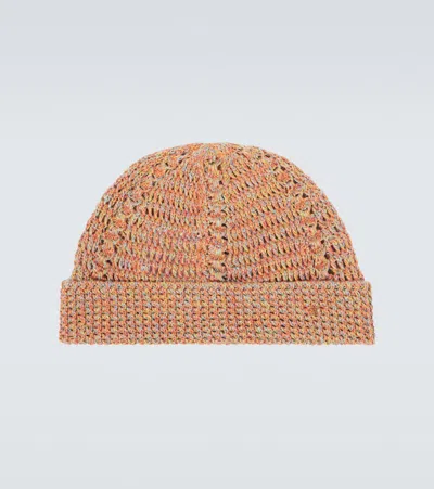 Valentino Garavani Multicolor Linen Blend Knitted Vlogo Signature Beanie Hat In Multicoloured